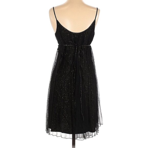 NWT 7 For All Mankind Black Silk Pleated Gold Shimmer Tulle Cocktail Party Dress - Picture 3 of 12